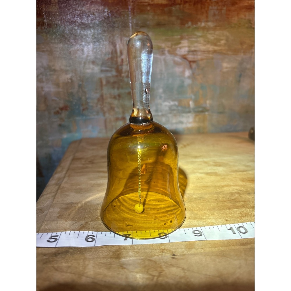 Vintage Amber Hand Blown Glass Dinner Bell Clear Handle MCM Home Decor Taiwan